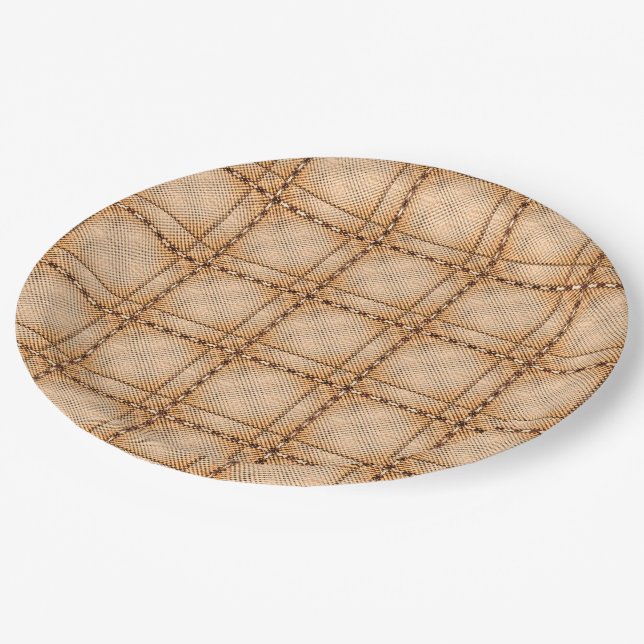 Prato De Papel Um tartano de xadrez irregulares acastanhado (Inclinado)