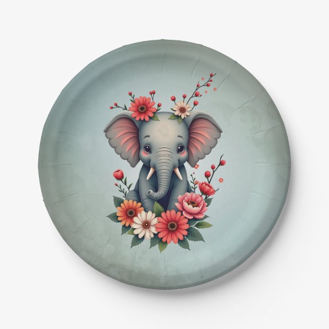 Prato De Papel Um toque do verão: O bebê elefante (Frente)