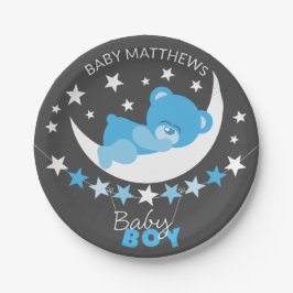 Prato De Papel Um Urso De Teddy Azul Dormindo No Chá de fraldas D