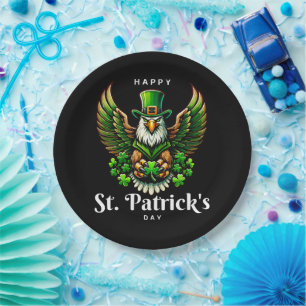 Prato De Papel uma águia com chapéu de leprechaun verde
