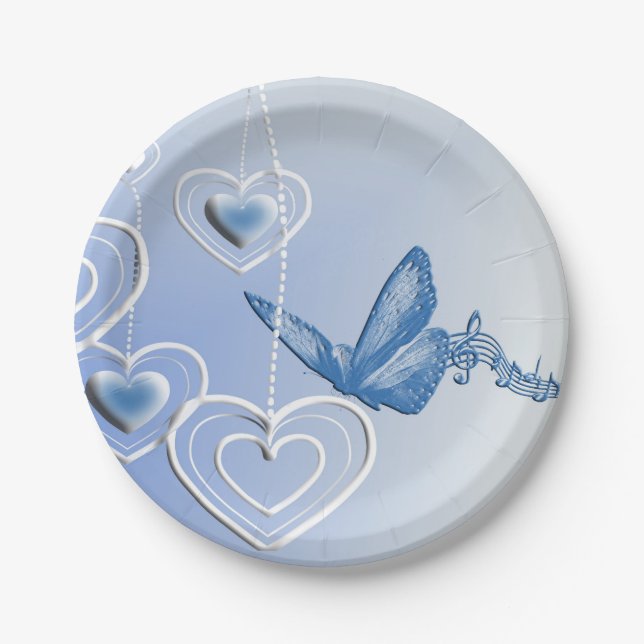 Prato De Papel Uma borboleta e corações (Frente)