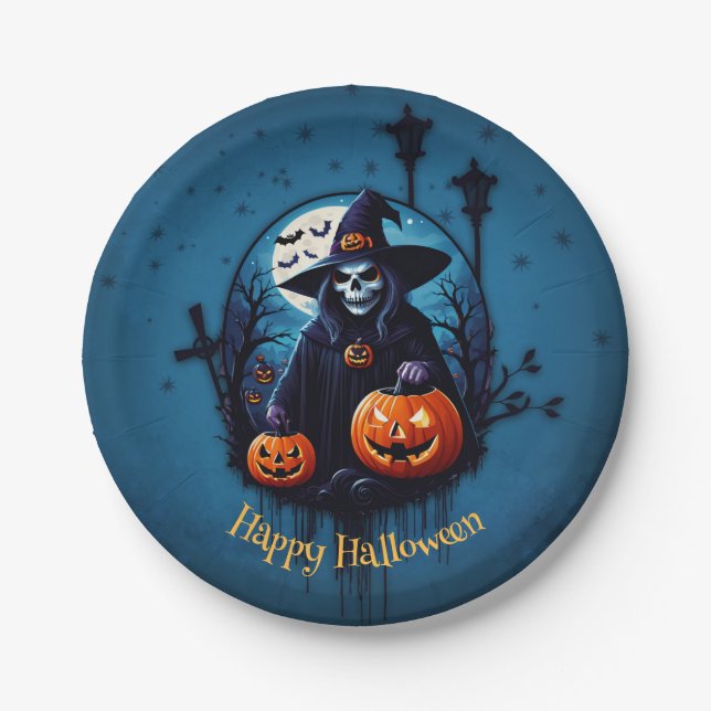 Prato De Papel Uma cena assustadora do Dia das Bruxas (Frente)