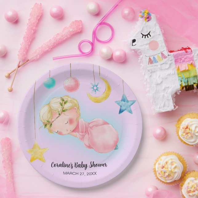 Prato De Papel Uma doce Chá de fraldas de menina (Festa)