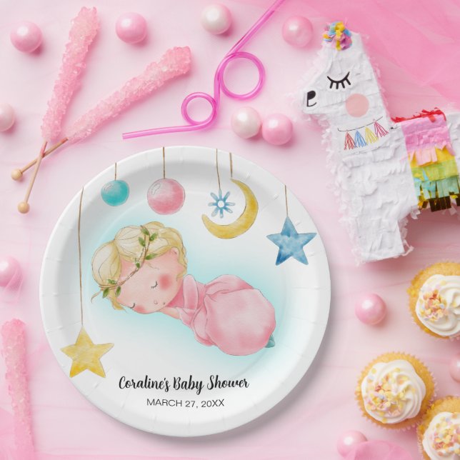 Prato De Papel Uma doce Chá de fraldas de menina (Festa)