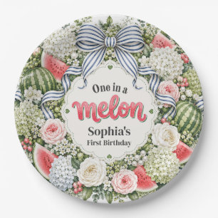 Prato De Papel Uma em um Melão de Melancia Coroa Floral Primeiro 