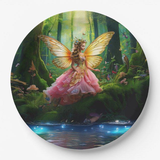 Prato De Papel Uma floresta de fadas mágicas (Frente)