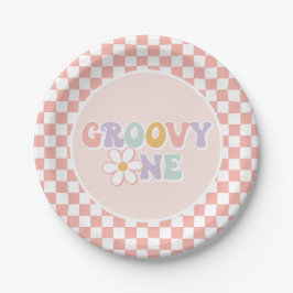Prato De Papel Uma garota da Groovy, Pink Daisy Checker