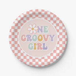 Prato De Papel Uma garota muito fixe Pink Daisy Checker