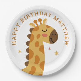 Prato De Papel Uma girafa bonita. Aniversário de criança de safar