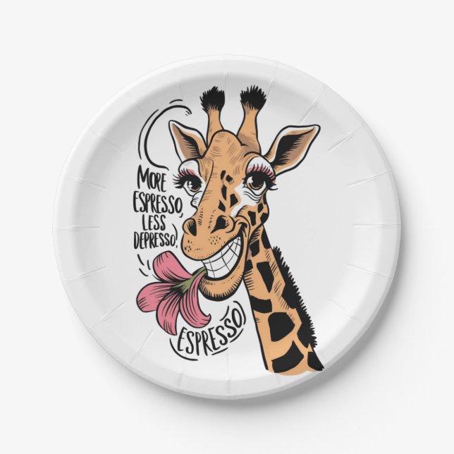 Prato De Papel Uma girafa com expressão feliz (Frente)