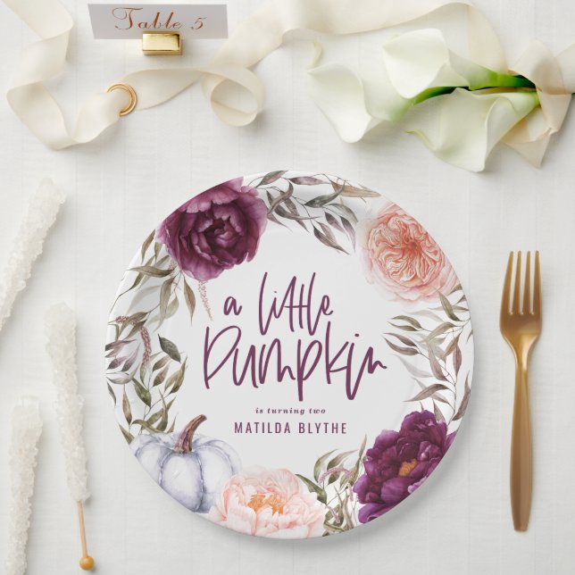 Prato De Papel Uma pequena festa de aniversário floral de abóbora (Casamento)