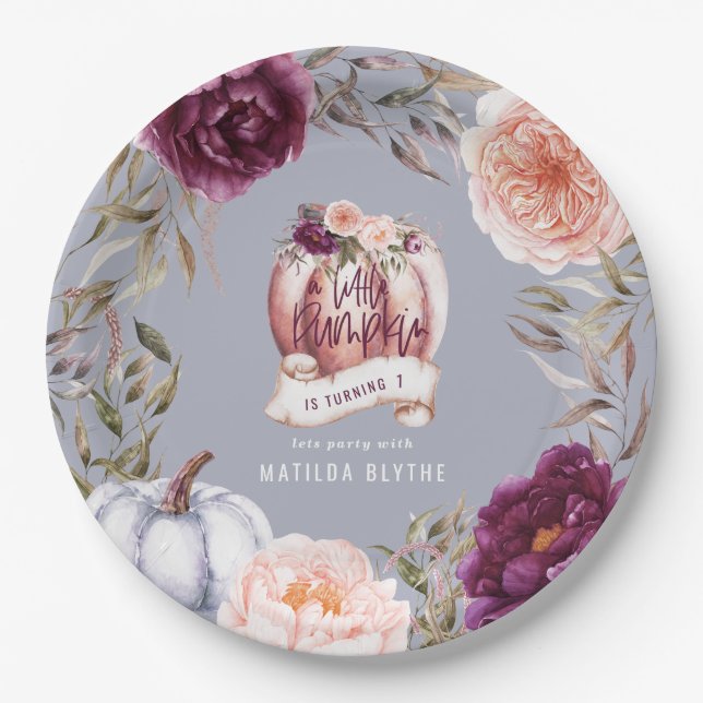 Prato De Papel Uma pequena festa de primeiro aniversario floral d (Frente)
