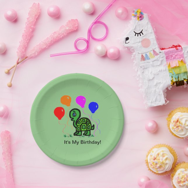 Prato De Papel Uma Tartaruga e Balões (Festa)