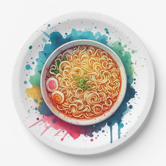 Prato De Papel Uma tigela de Ramen Noodles (Frente)