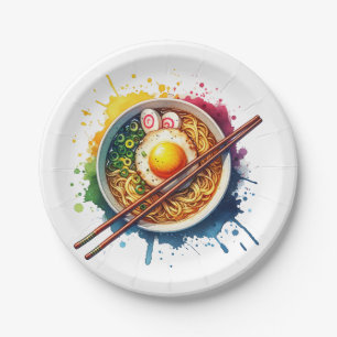 Prato De Papel Uma tigela de Ramen Noodles e Chopsticks