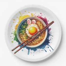 Prato De Papel Uma tigela de Ramen Noodles e Chopsticks