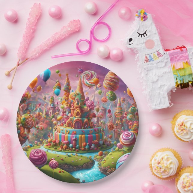 Prato De Papel Un gâteau d'anniversaire de Candyland (Festa)