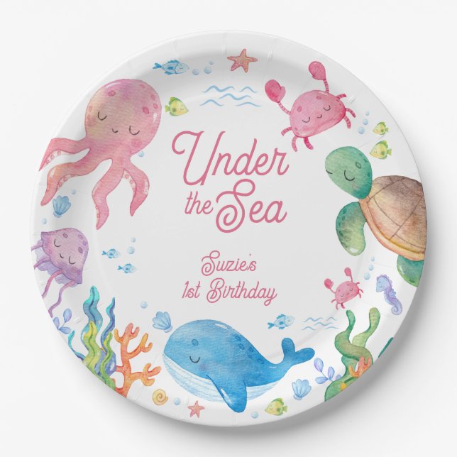 Prato De Papel Under the Sea Kids 1st Birthday (Frente)