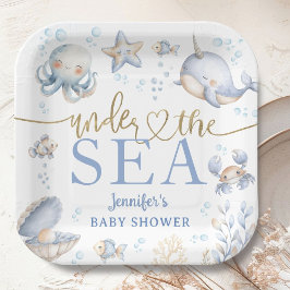Prato De Papel Under The Sea Ocean Baby Shower Boy Blue 