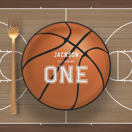 Prato De Papel Único primeiro aniversario de basquete