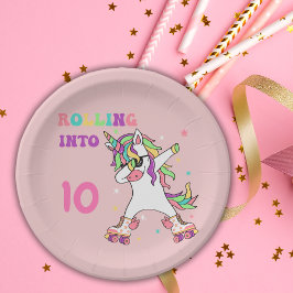 Prato De Papel Unicorn Dabbing Roller Sking Aniversário