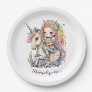 Prato De Papel Unicorn Fairy Princess Rainbow Colors Personalize