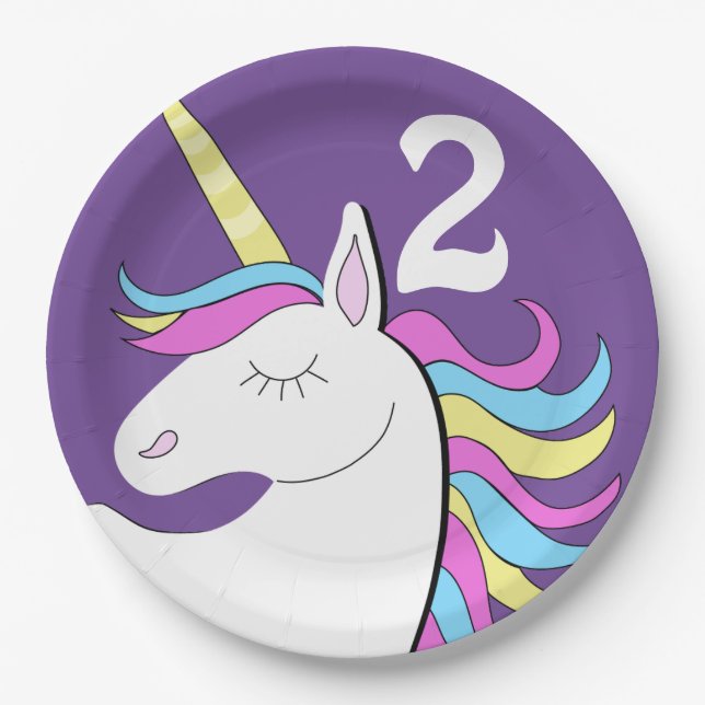 Prato De Papel Unicorn Fantasy Birthday Age (Frente)