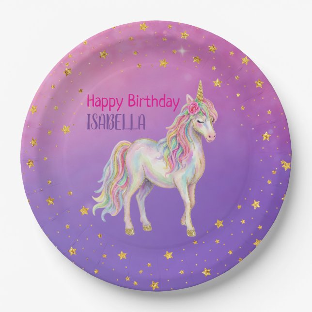 Prato De Papel Unicorn Glitter Girls Birthday (Frente)