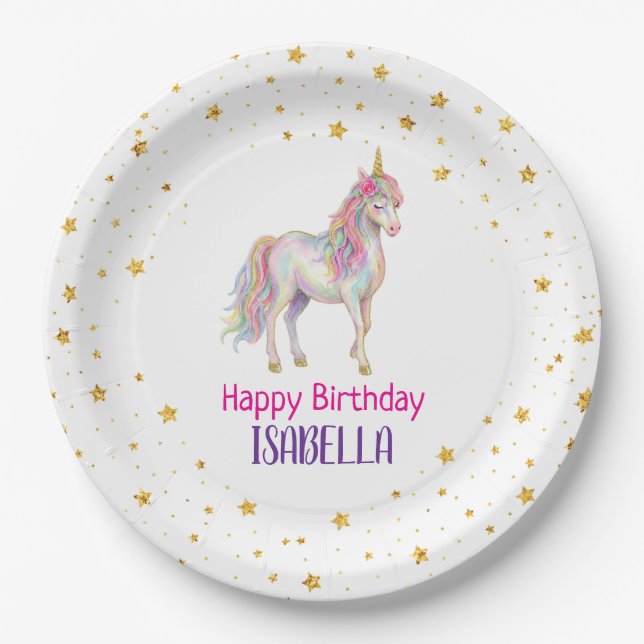 Prato De Papel Unicorn Glitter Girls Birthday (Frente)