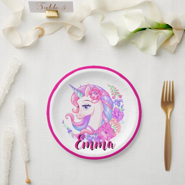 Prato De Papel unicorn & personalize your name (Casamento)