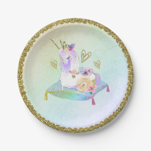 Prato De Papel Unicorn Princesa Iridescente do Rainbow Pastel
