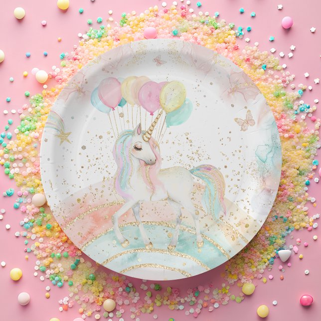 Prato De Papel Unicorn Rainbow Magical Birthday (Criador carregado)