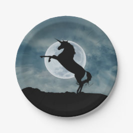 Prato De Papel Unicorn Silhouette Full Moon Night Sky Trendy
