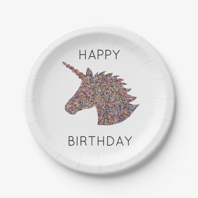 Prato De Papel Unicorn Sprinkles Happy Birthday Party Placas (Frente)