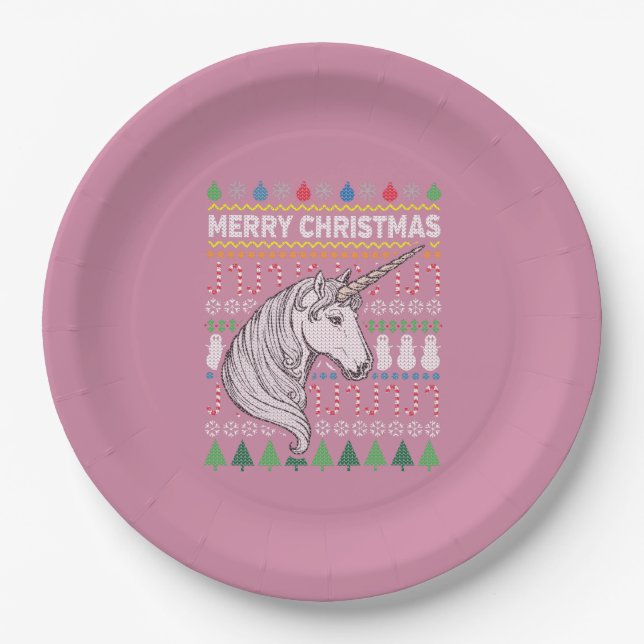 Prato De Papel Unicorn Ugly Christmas Sweater (Frente)