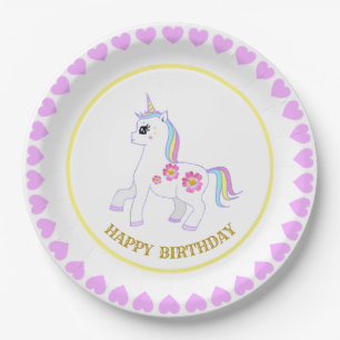 Prato De Papel Unicórnio de Aniversário Fofo