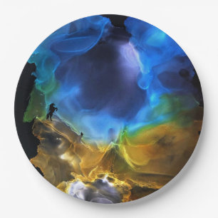 Prato De Papel Unicórnio Espaço Nebula azul amarelo Álcool Arte
