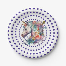 Unicórnio Floral Branco Azul