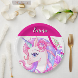 Prato De Papel unicórnio & personalize seu nome