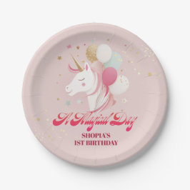 Prato De Papel Unicórnio primeiro aniversario mágico