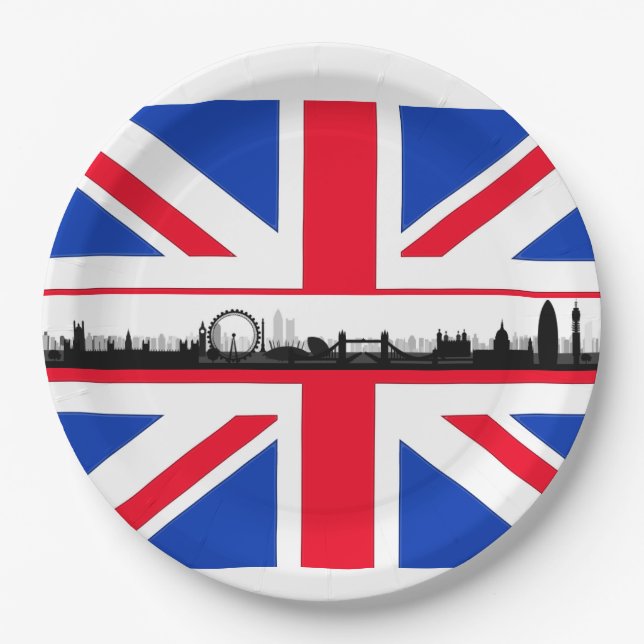 Prato De Papel Union Jack Skyline London Theme Party Paper Placas (Frente)