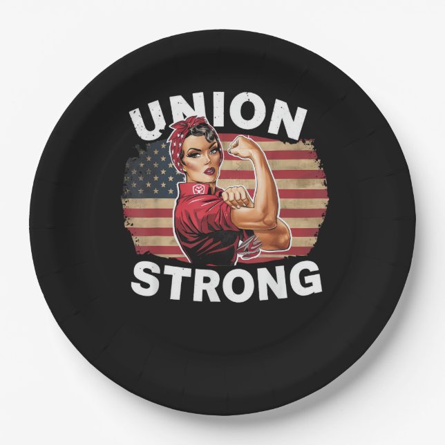 Prato De Papel Union Strong - Labour Day Messy Bun USA Flag (Frente)