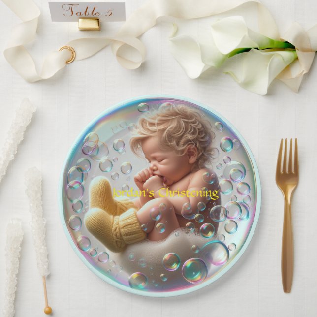 Prato De Papel Unisex Blonde Baby Christening (Casamento)