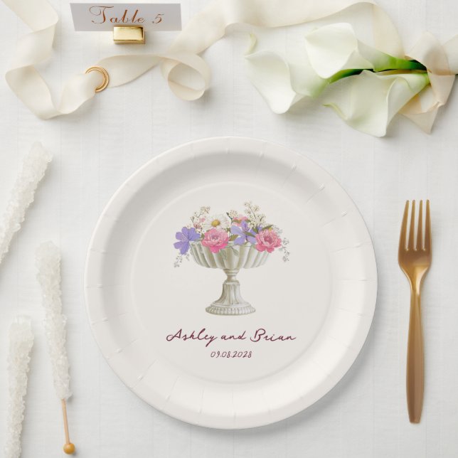 Prato De Papel Urn de Jardim Tuscano Romântico com Flores Casamen (Casamento)