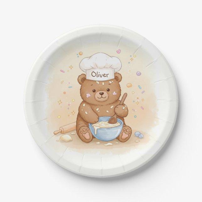 Prato De Papel Ursa de pelúcia chef fofa (Frente)