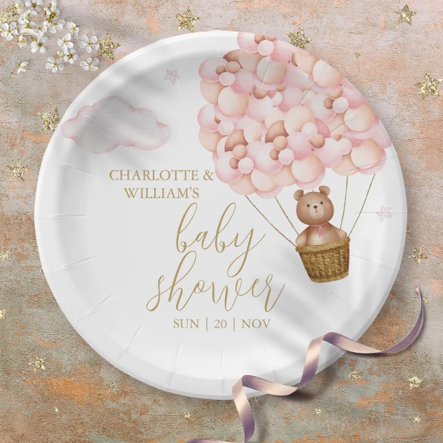 Prato De Papel Ursinho Mal Mal Esperando Urso Rosa Chás de Bebê M (Bearly Wait Teddy Bear Pink Girl Baby Shower Paper Plates)