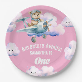 Prato De Papel Ursinho Sky-High Soiree: Um Primeiro Aniversário