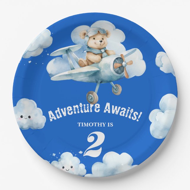 Prato De Papel Ursinho Sky-High Soiret: segundo aniversário (Frente)