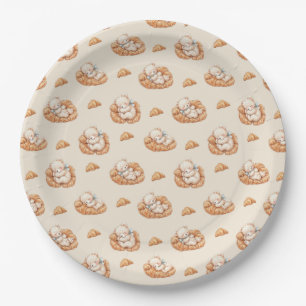 Prato De Papel Urso Adormecido Fofo em Camas de Croissant