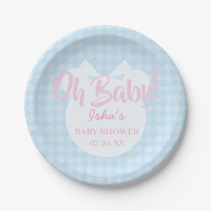 Prato de Papel Urso Azul Claro Baby Shower Oh Bebê